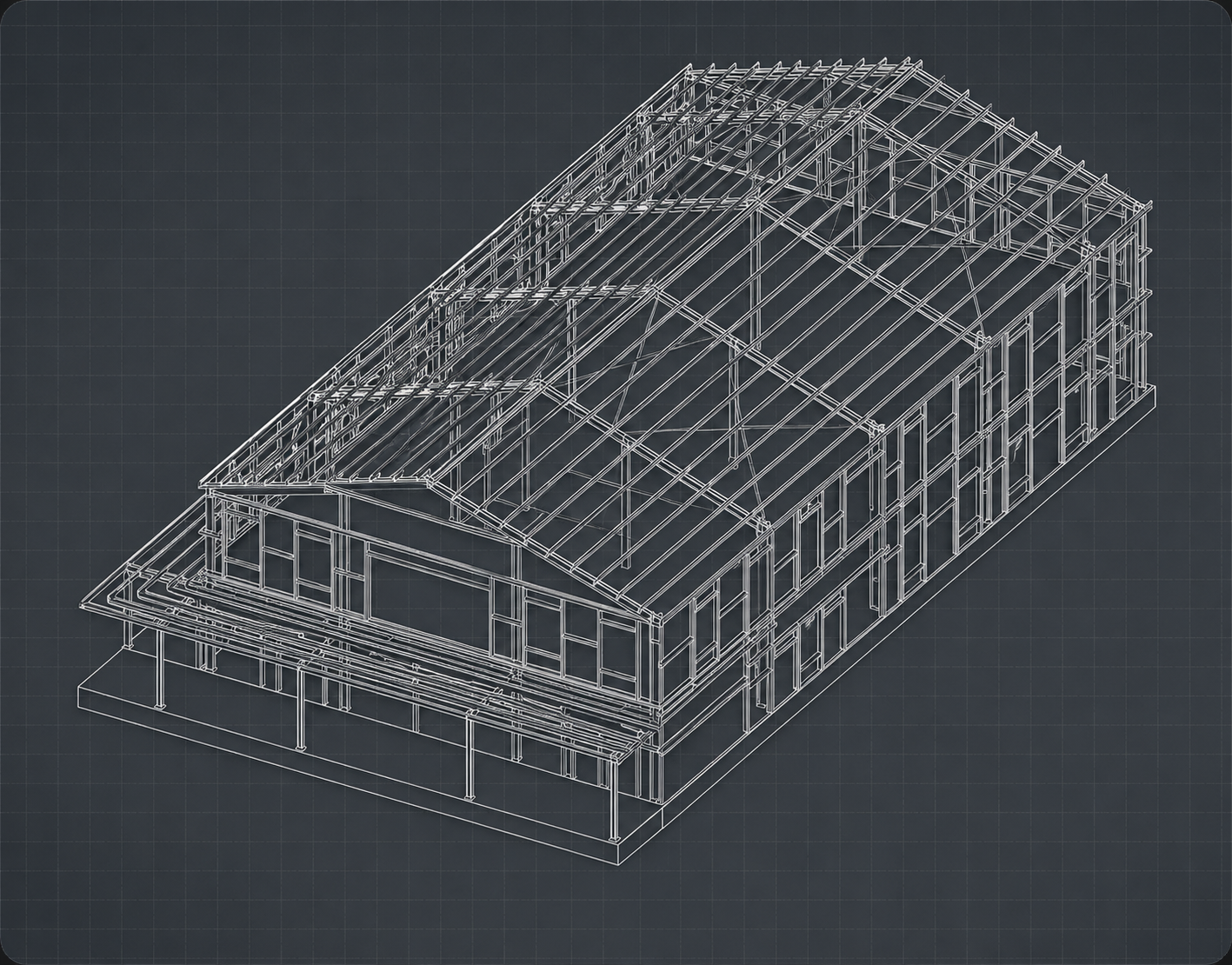 Structural steel wireframe Tekla model